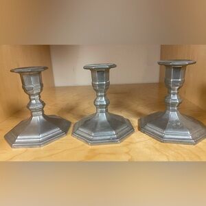VINTAGE GORHAM 3 PIECE SET PEWTER CANDLE HOLDER